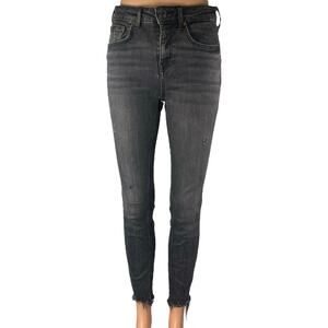 Zara Women's Black Washed High Waisted Raw Hem Skinny Denim Jeans Size 6